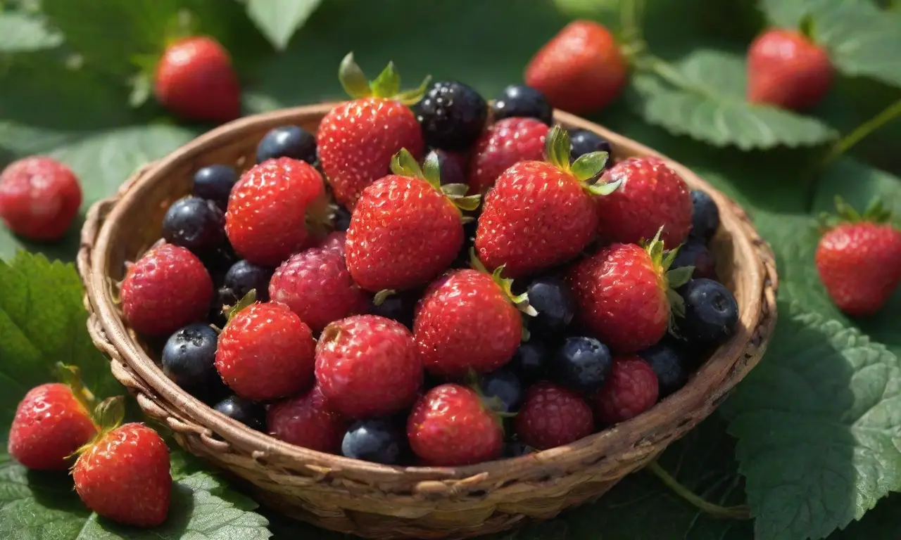 Frutas frescas y vibrantes en un entorno natural