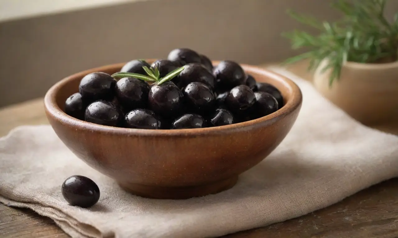Aceitunas frescas en un bowl rústico