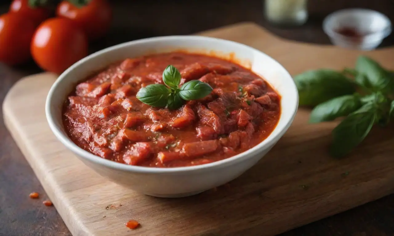 Salsa arrabbiata vibrante y apetecible en tazón