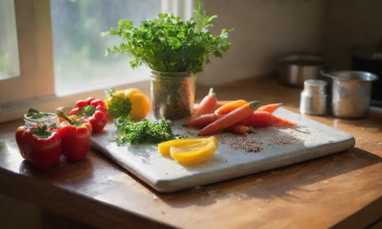 Mesa de cocina acogedora, ingredientes frescos y aromas