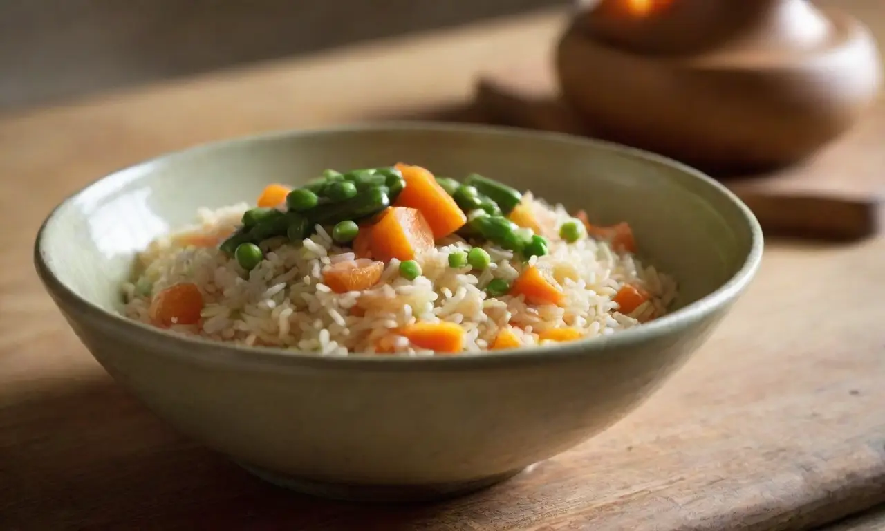 Arroz a la jardinera en un tazón vibrante