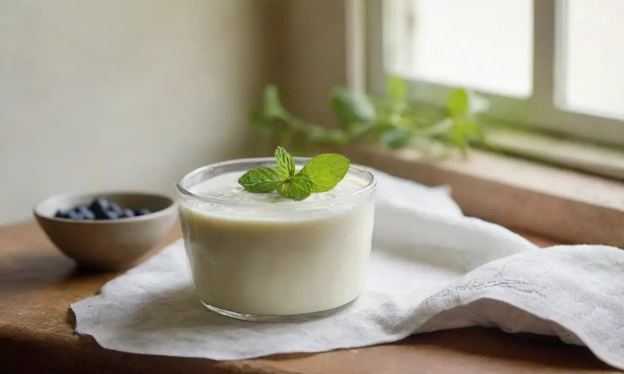 Yogur en tarro con frutas y luz cálida