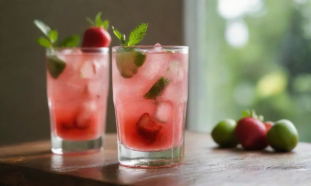 Caipirinha rosa refrescante en vaso elegante