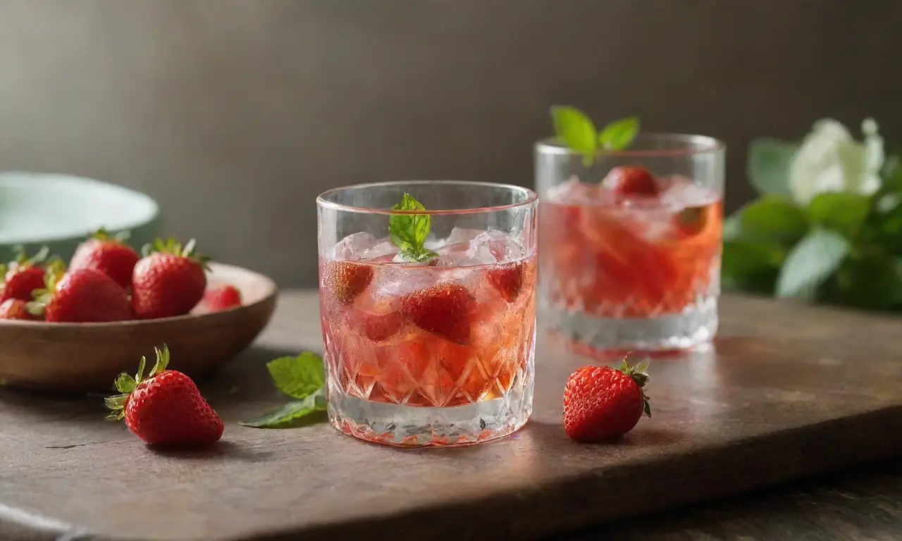 Vibrante bebida de fresas en cocina soleada