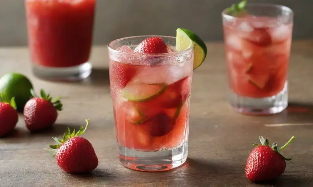 Copa de caipirinha con fresas y lima