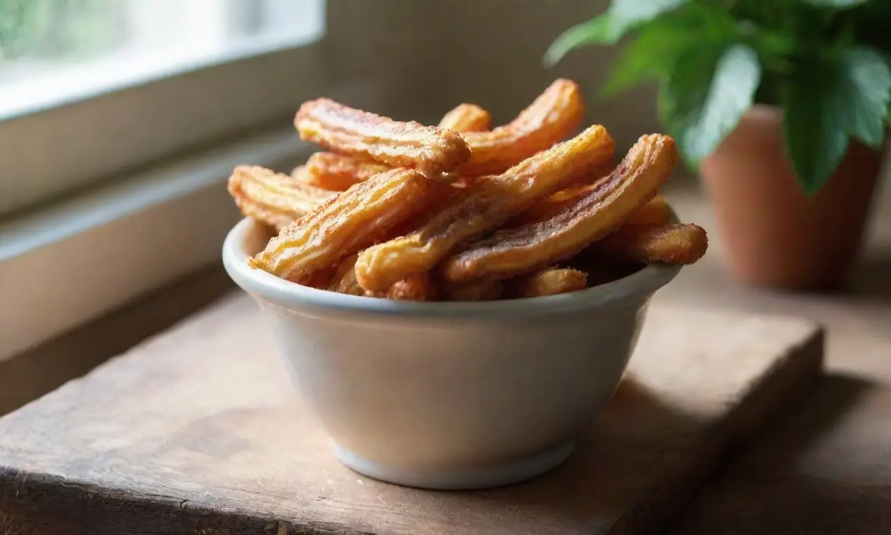 Mesa rústica con churros y chocolate