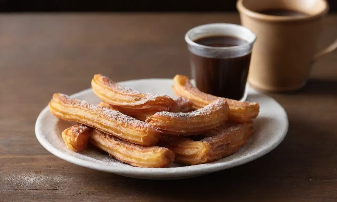 Churros dorados con chocolate, cálidos y acogedores