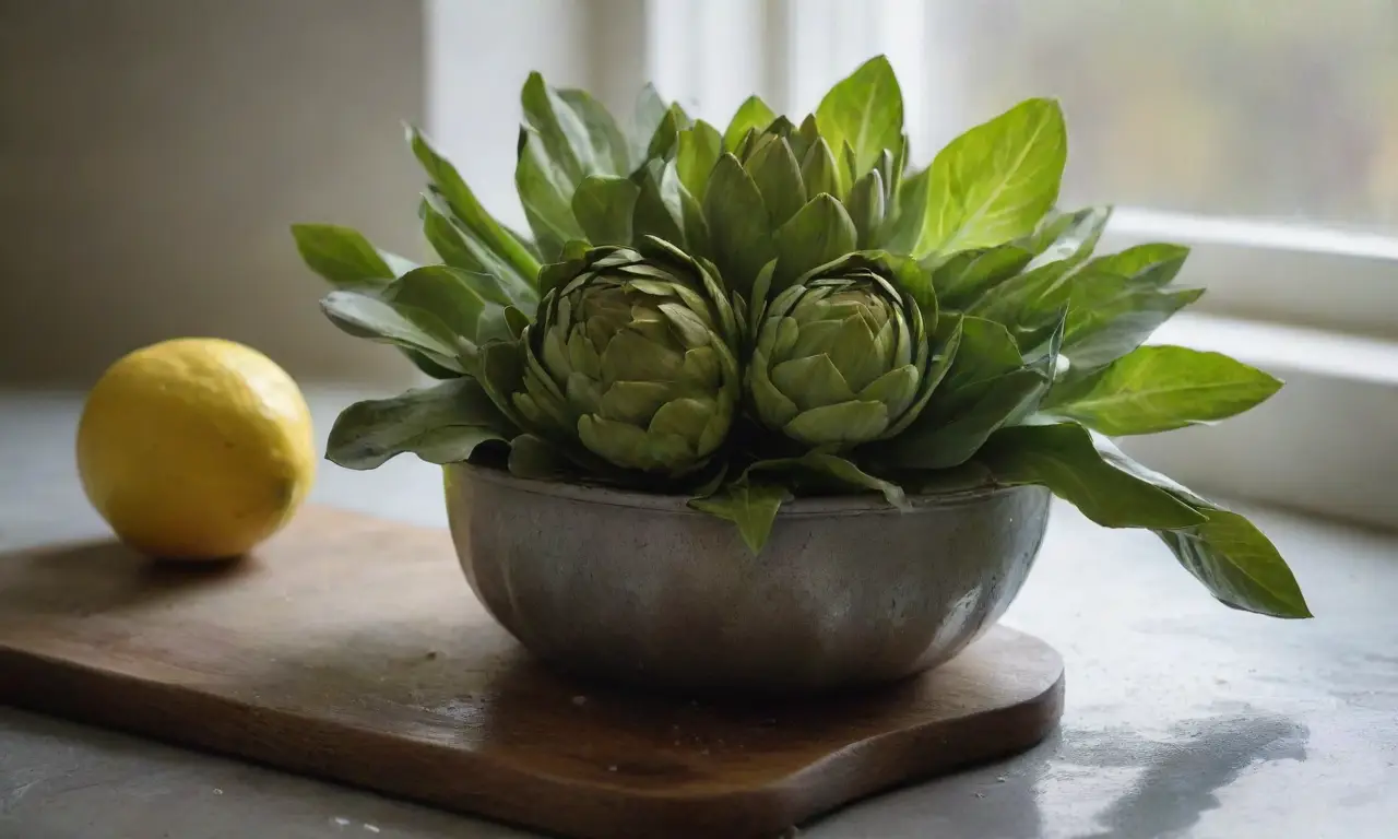 Cocina luminosa con alcachofas y limón