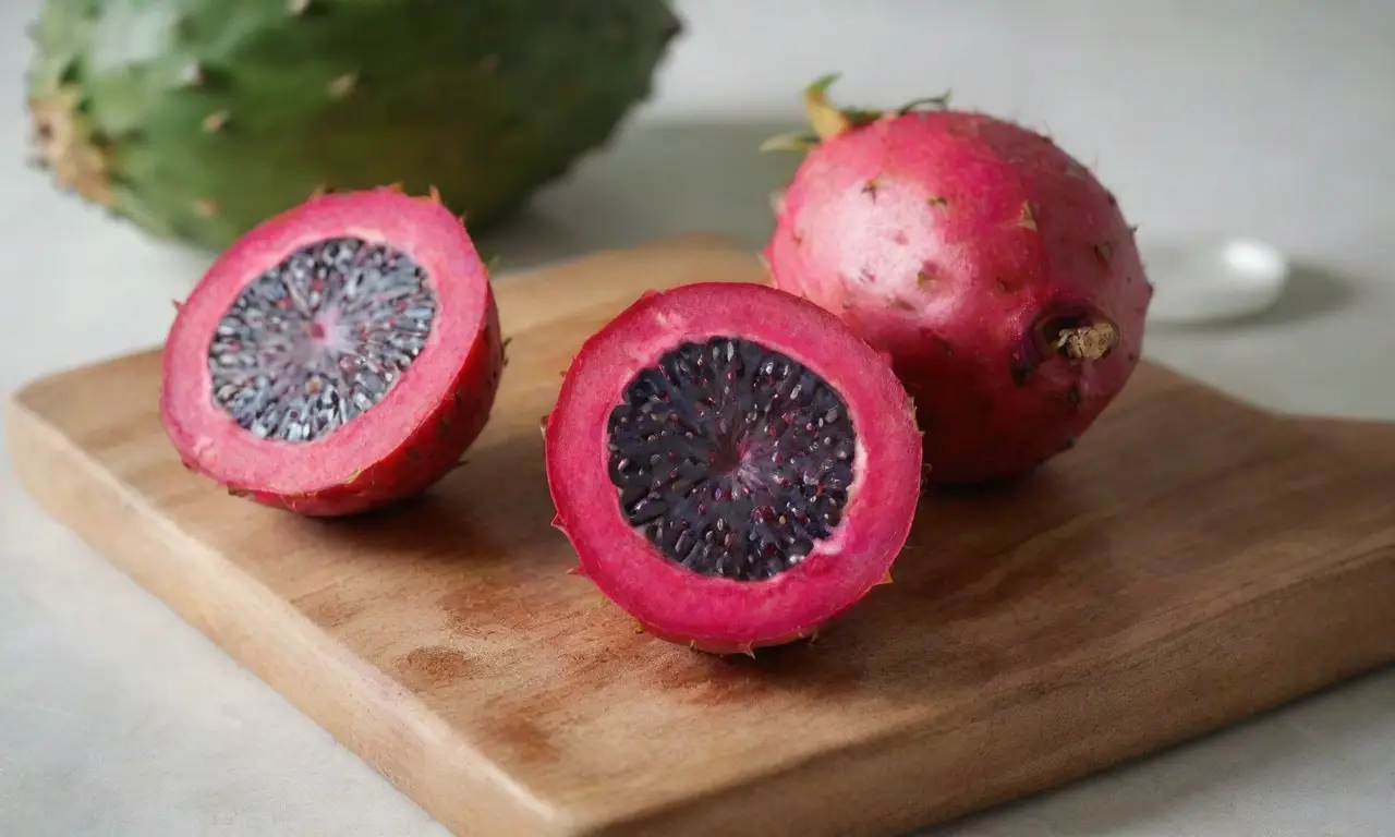 Pitaya roja brillante sobre una tabla