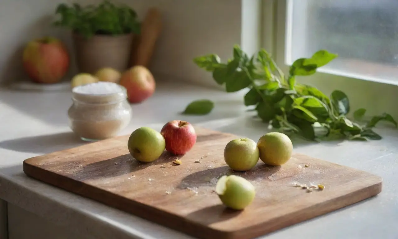 Cocina iluminada con ingredientes frescos y acogedores