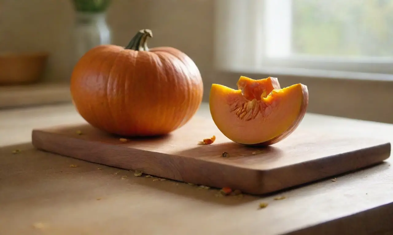 Calabaza y cuchillo en cocina acogedora