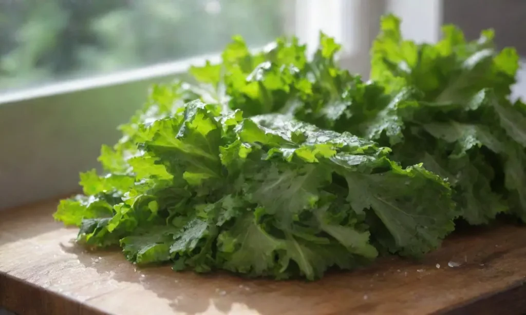 Lechuga fresca y brillante en una cocina
