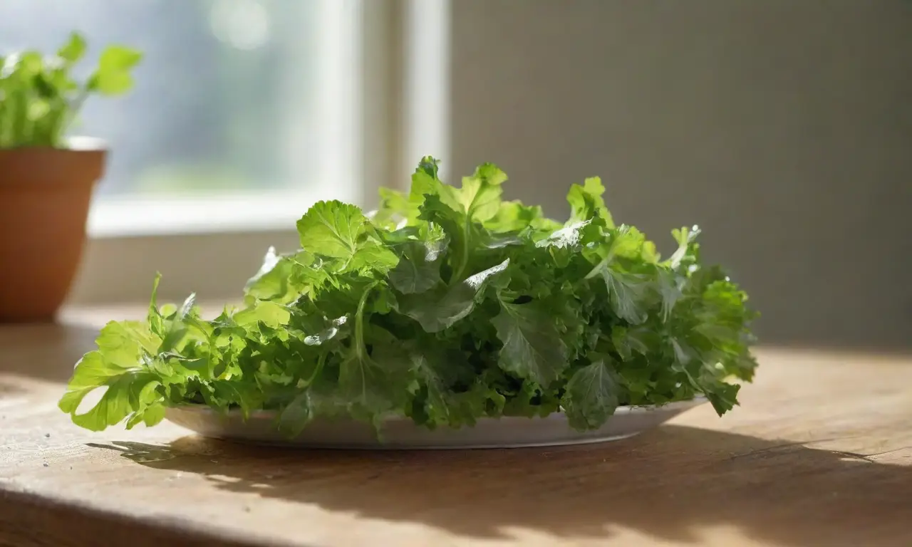 Cocina luminosa con vegetales frescos y utensilios