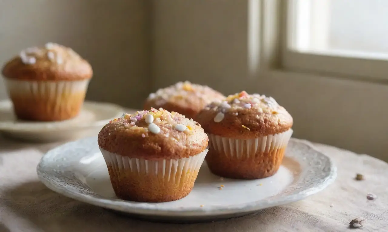 Mesa de madera con muffins y cupcakes