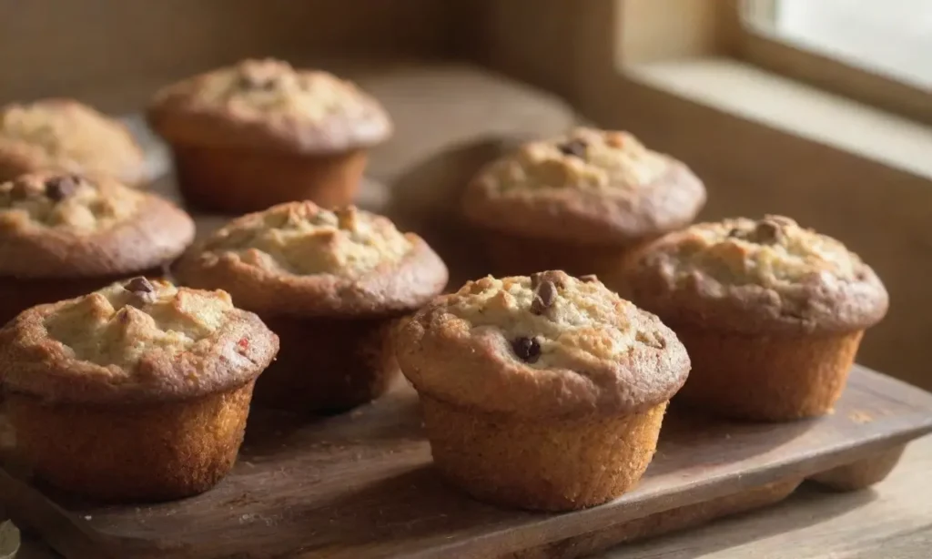 Muffins dorados y cupcakes en acogedora cocina
