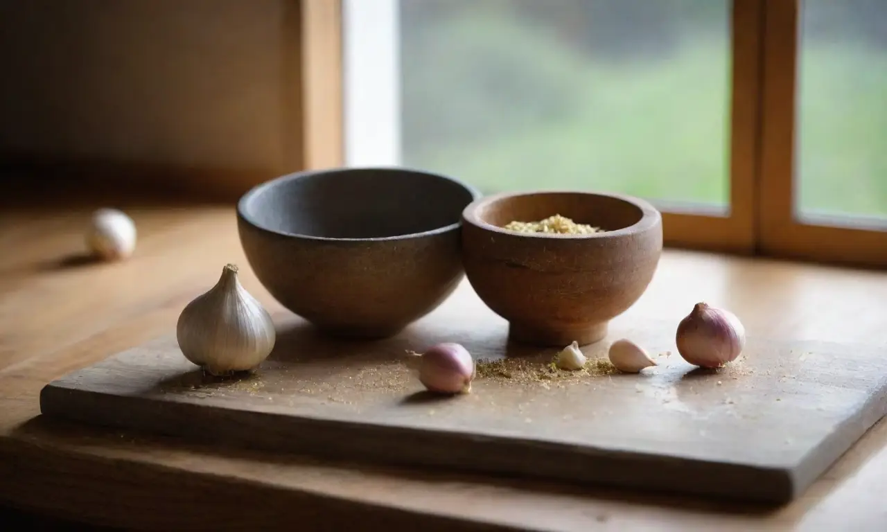 Cocina rústica con ajo y calidez hogareña