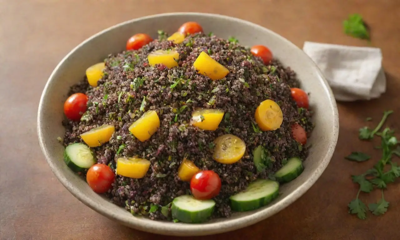 Ensalada colorida y fresca en tabla de madera