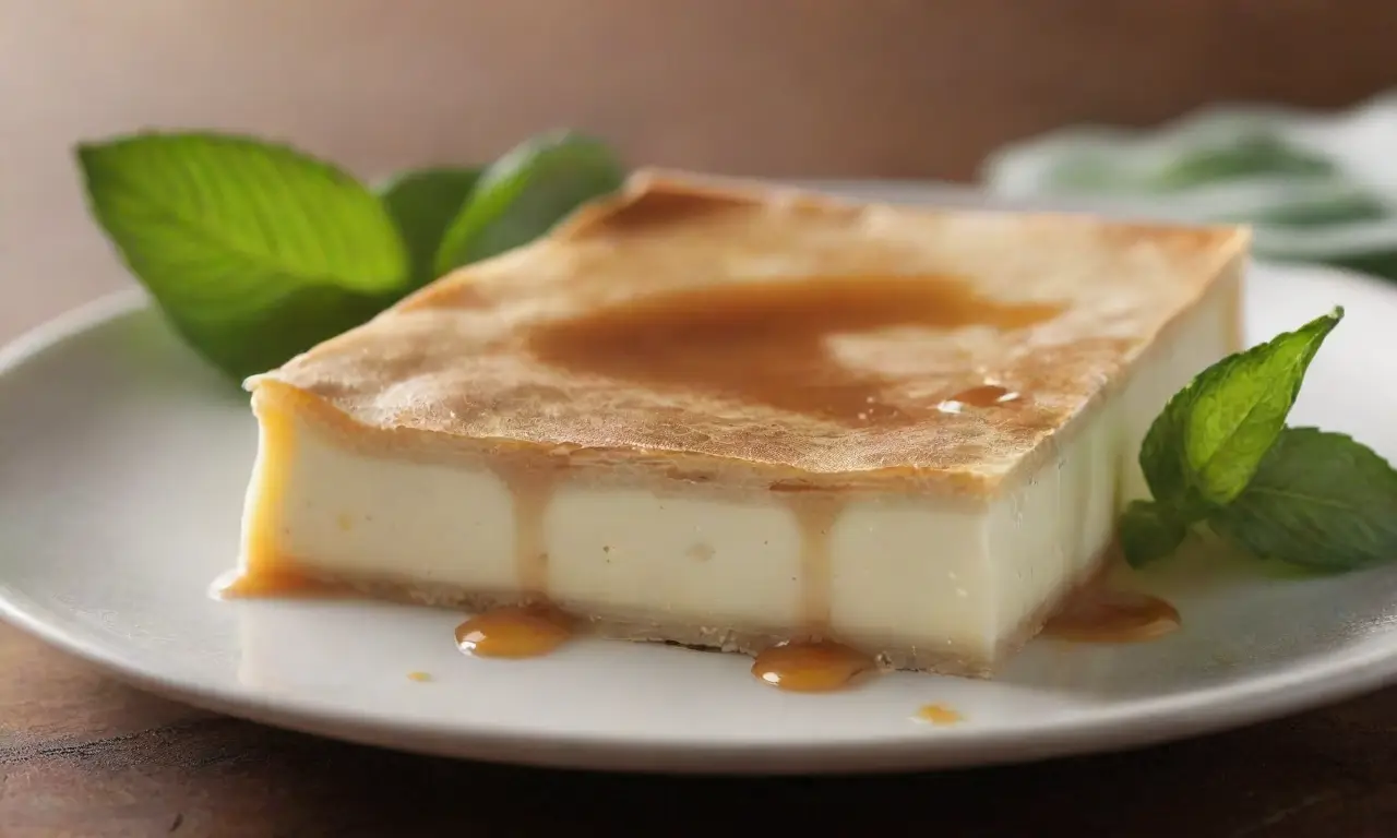Delicioso quesillo dorado con caramelo y leche