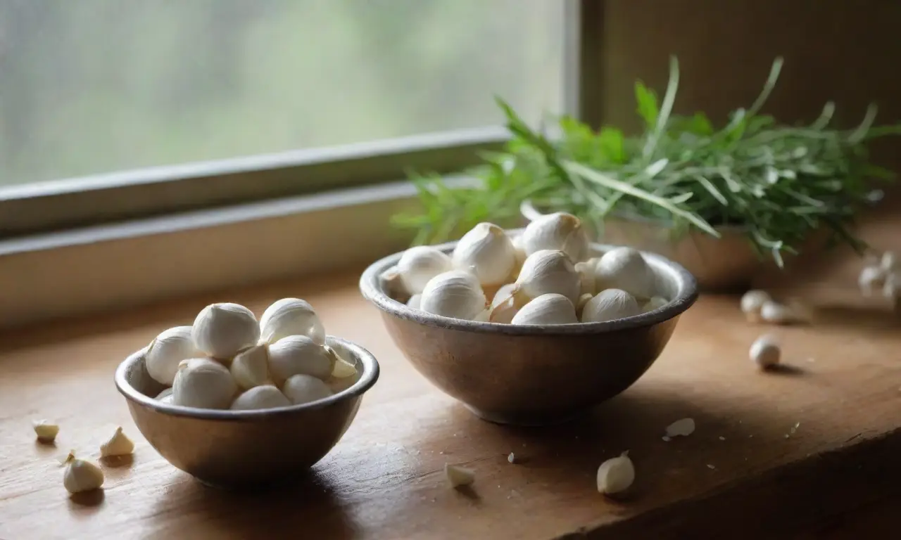Cocina acogedora con ajo y luz cálida