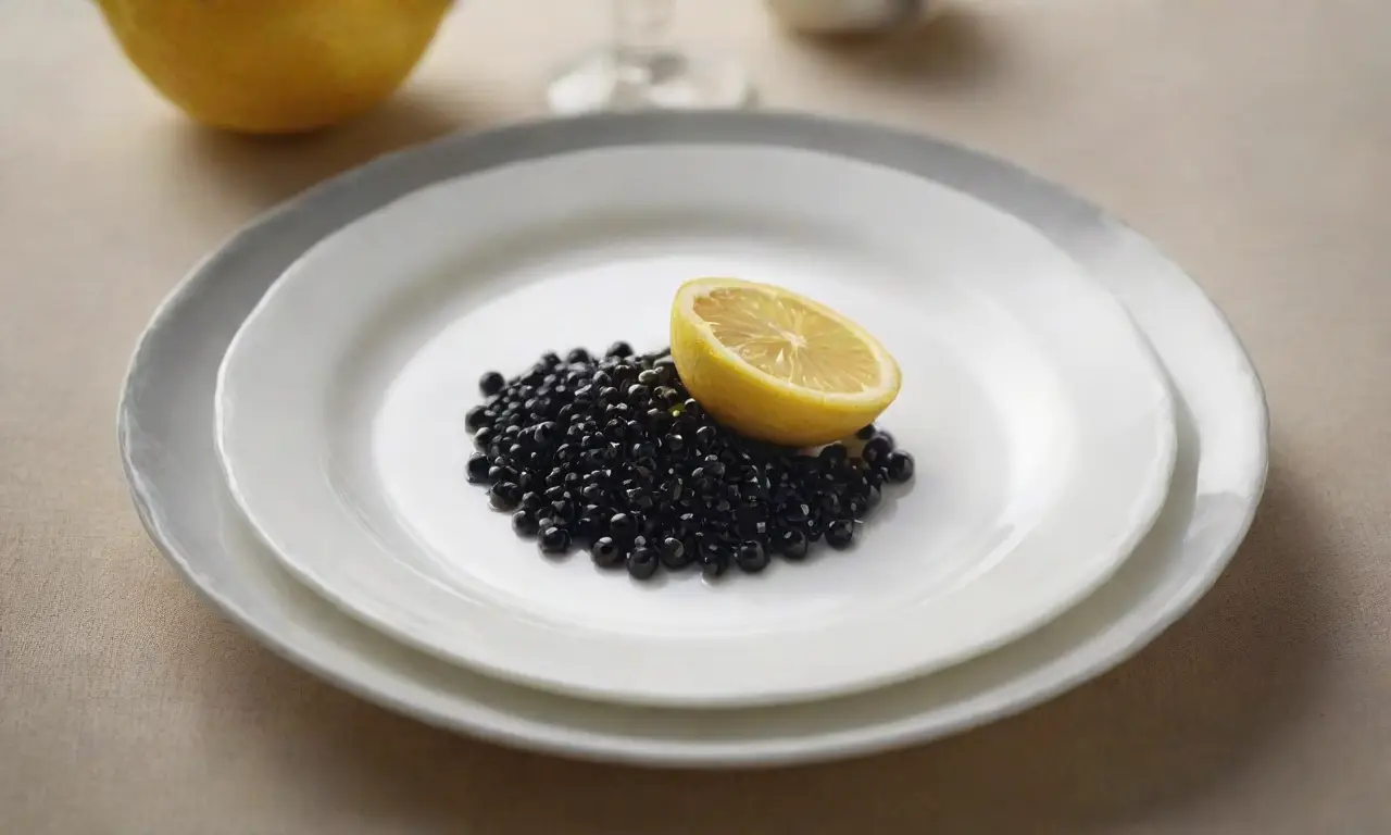 Cuchara de nácar con caviar y limón