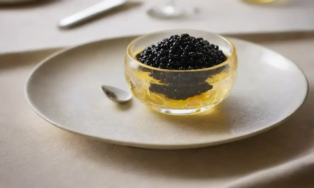 Bowl de caviar elegante en mesa sofisticada