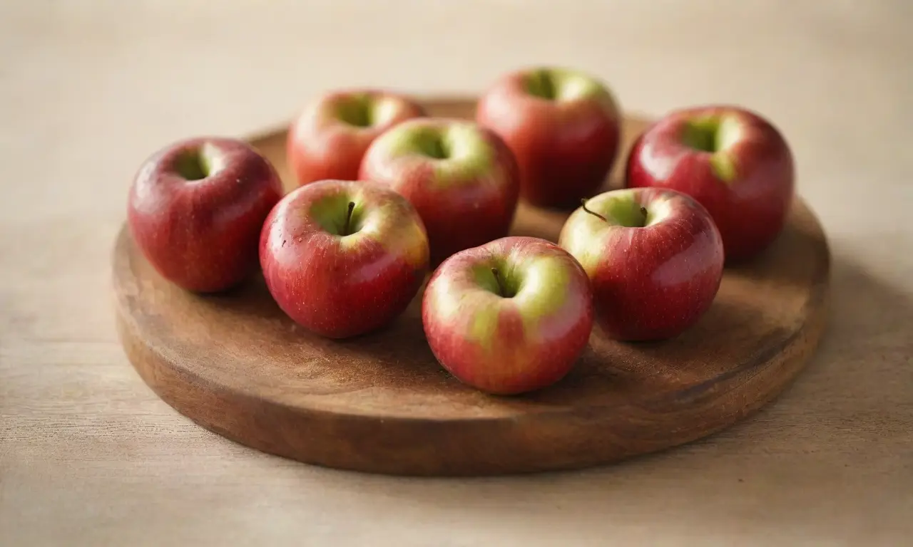 Rodajas de manzana brillantes en una tabla