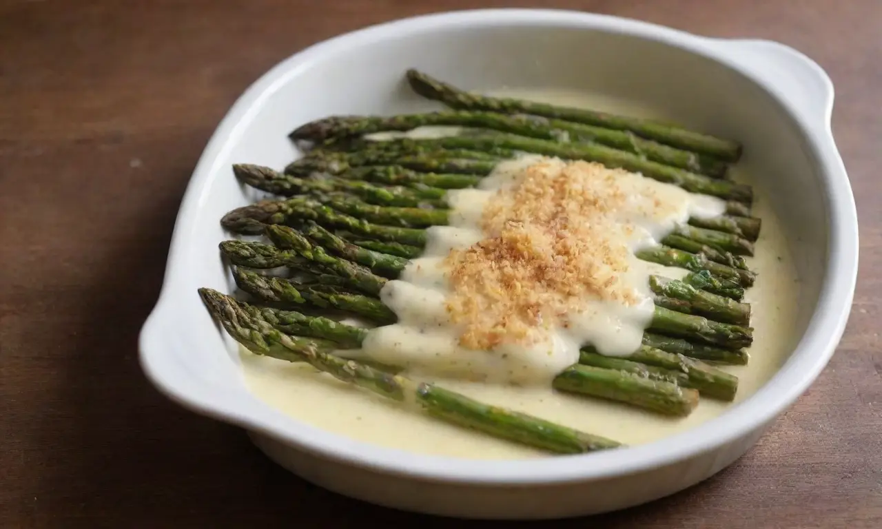 Espárragos al horno con queso y béchamel