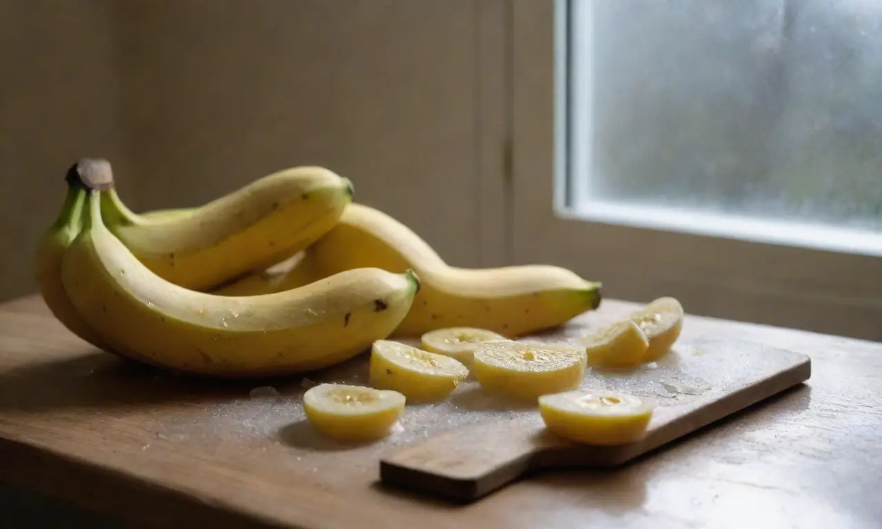 Encimera de madera con plátanos y frescura