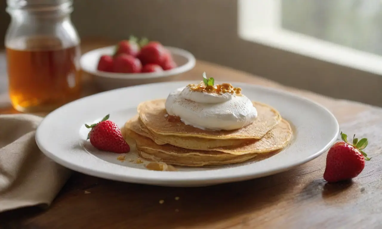 Mesa de madera con crepes y fresas