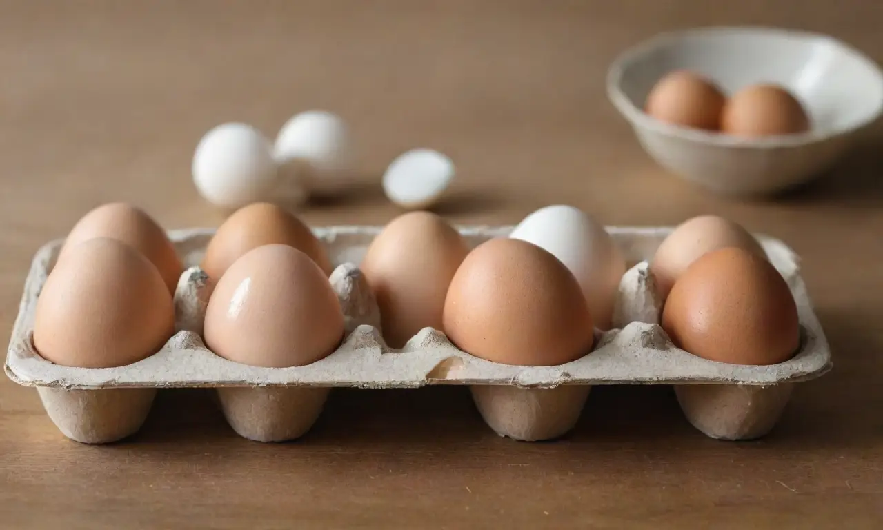Docena de huevos frescos en cartón