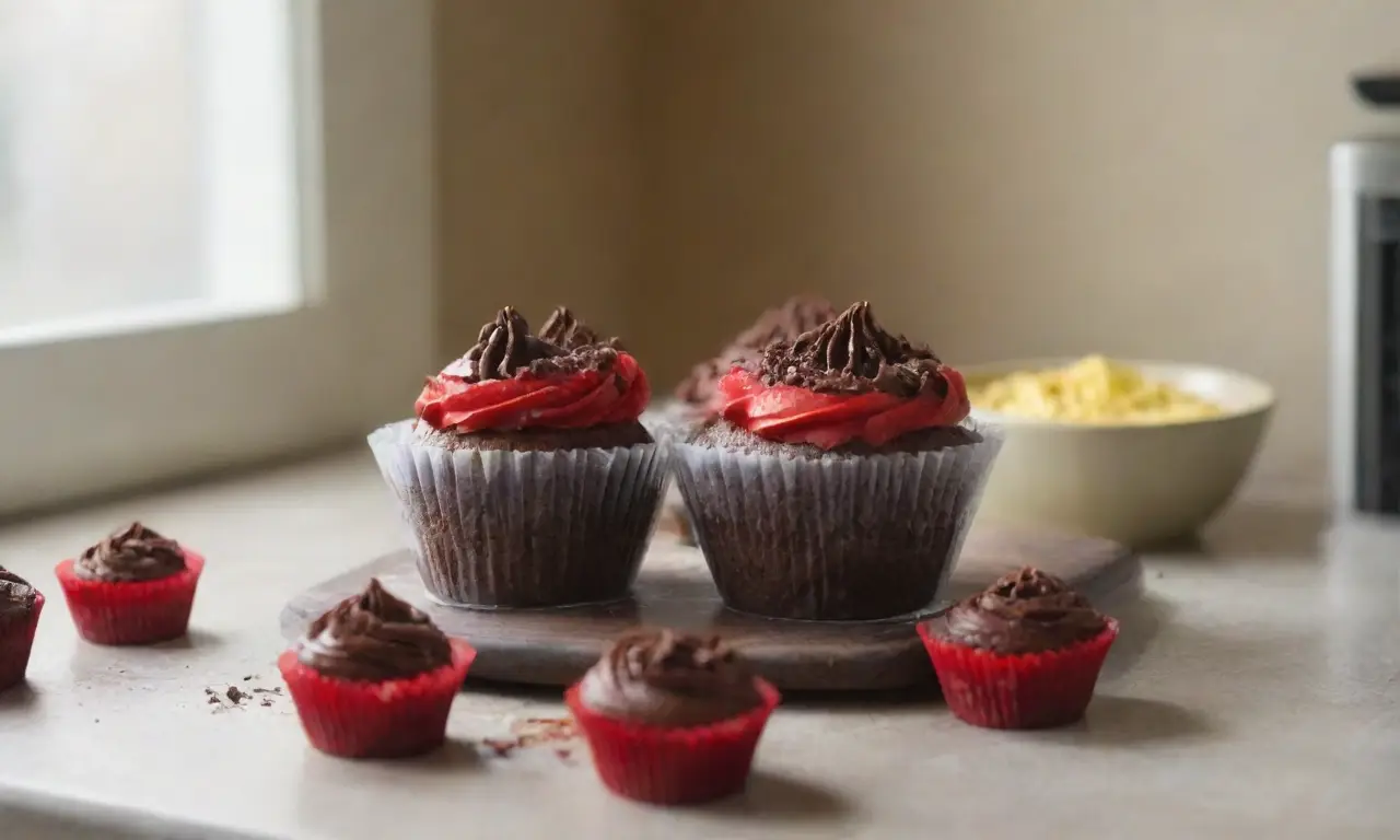 Cocina cálida con cupcakes de chocolate