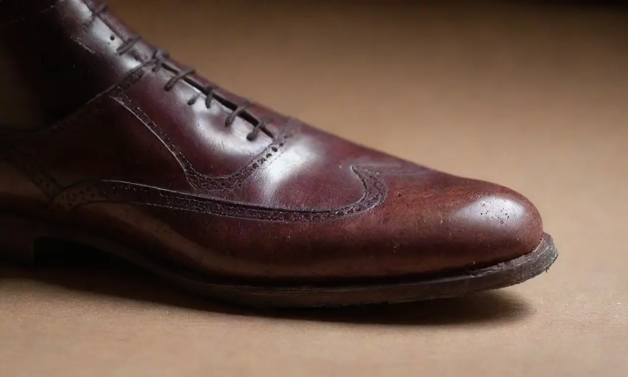 Mesa de madera con vino y zapato