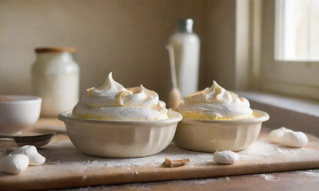 Cocina iluminada, meringue lista para hornear