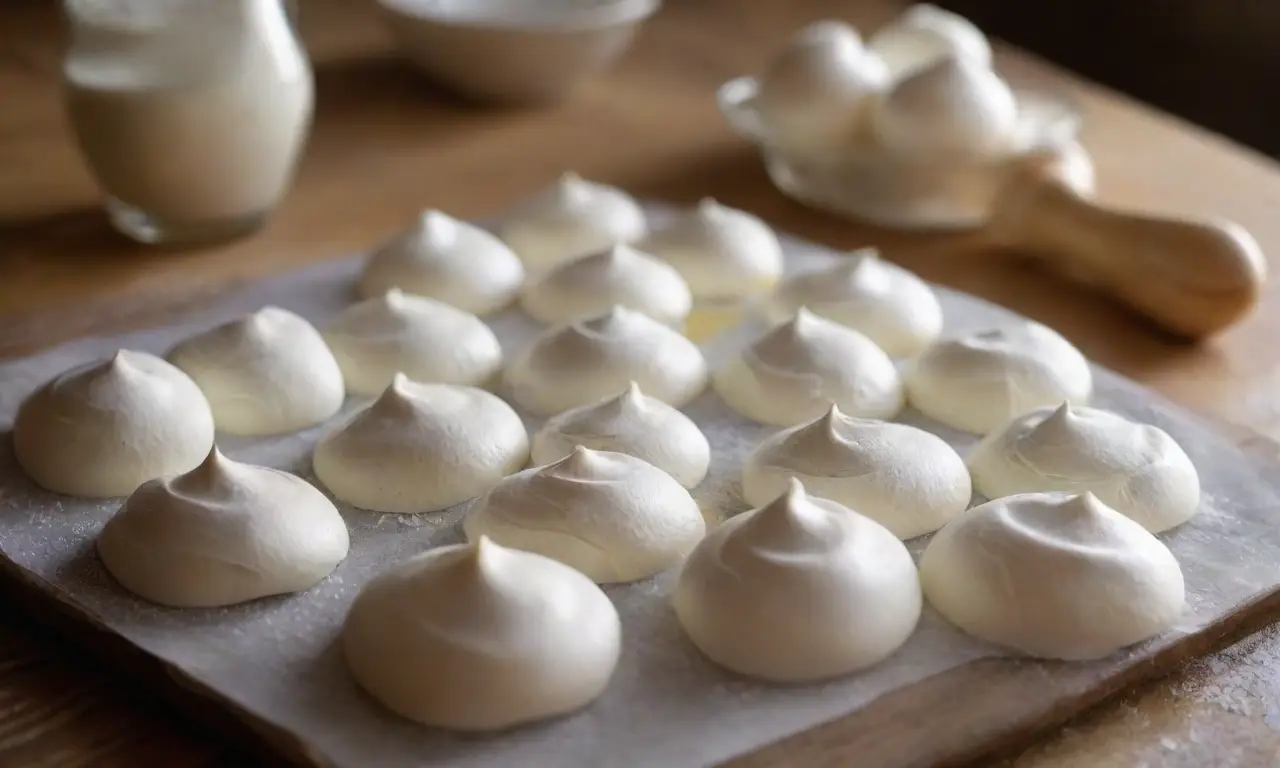 Mesa de cocina rústica con merengues