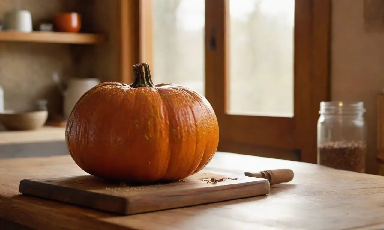Cocina acogedora con calabaza y especias