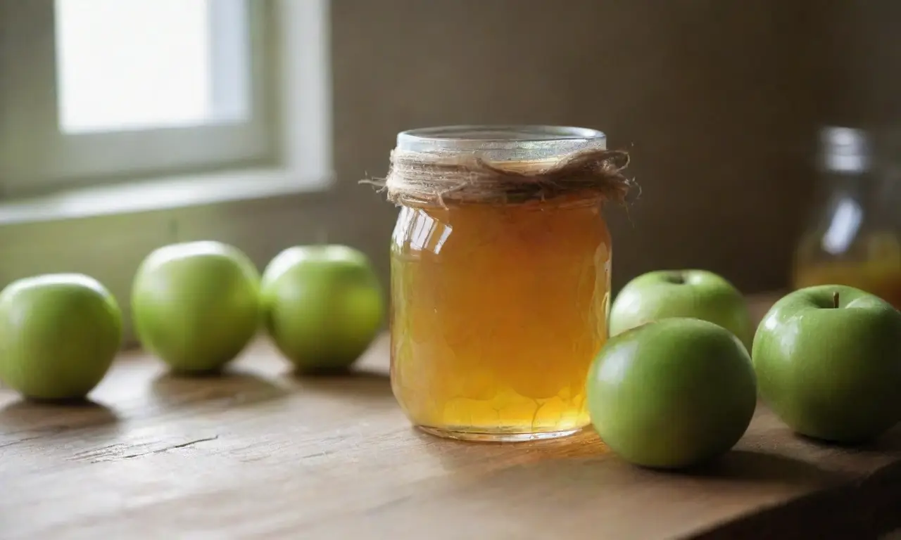Tarro de mermelada de manzana brilla cálido