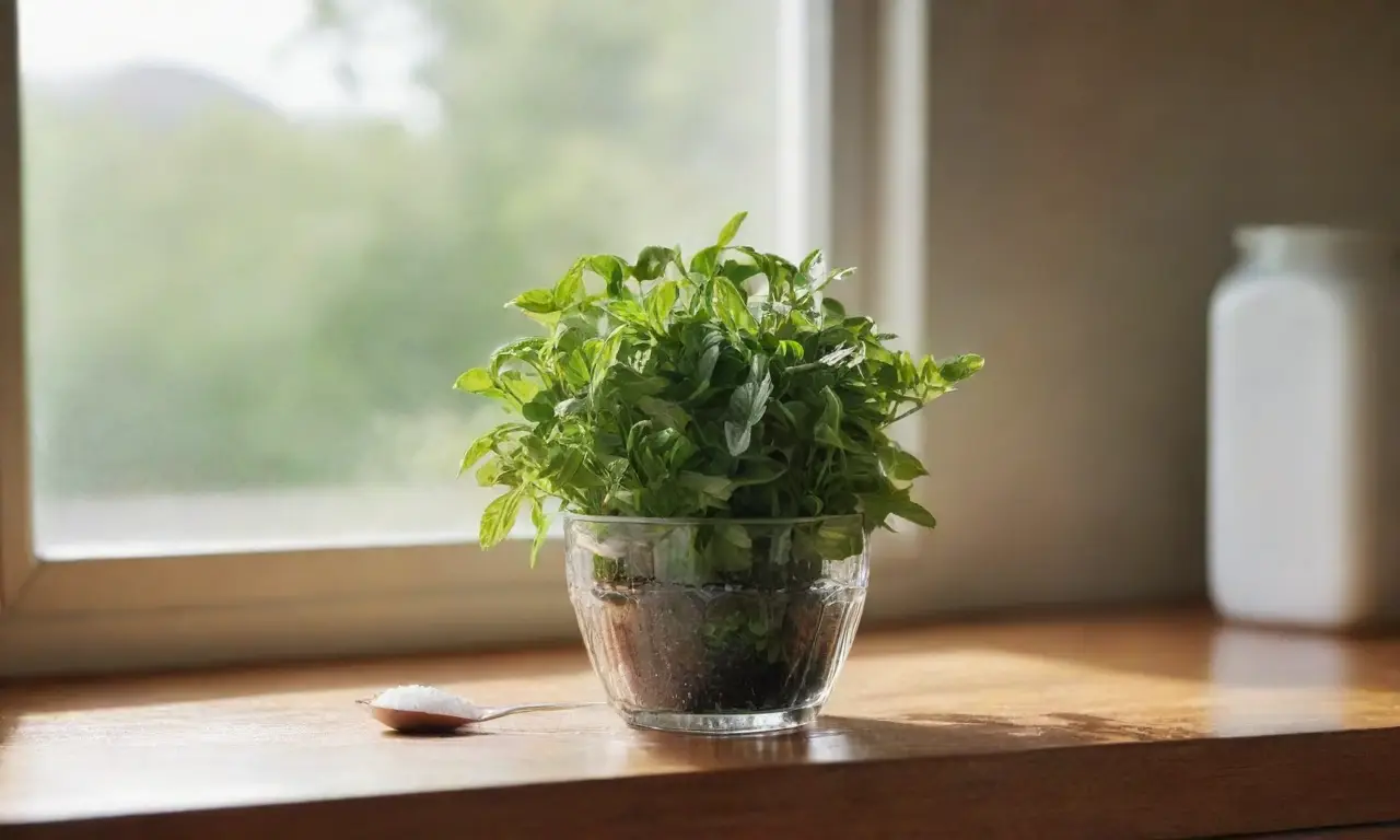 Cocina luminosa con azúcar y plantas
