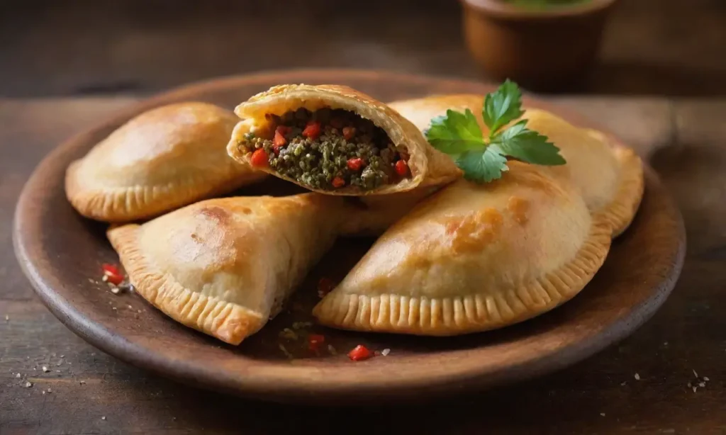 Empanadas doradas con chimichurri y calidez