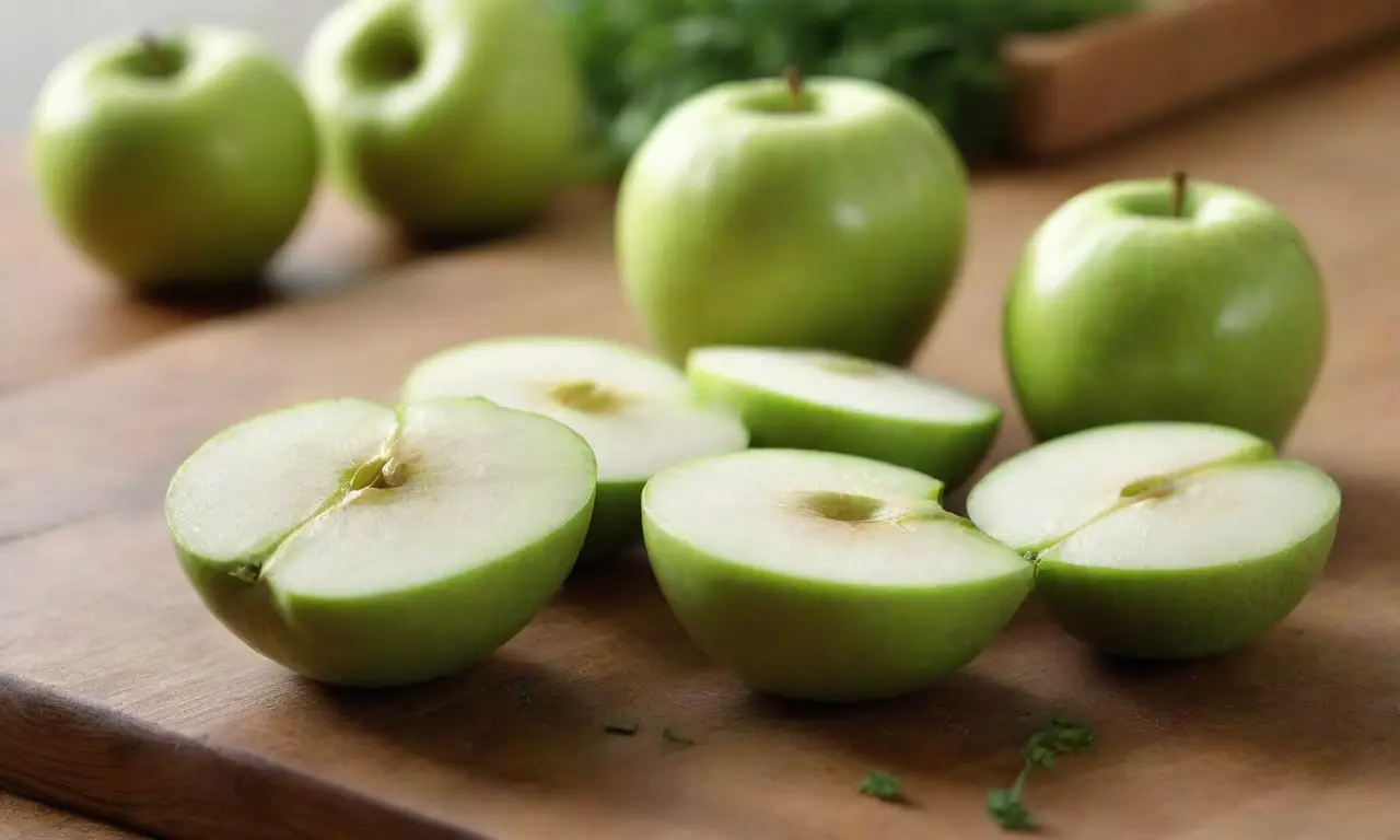Manzanas y crema en una tabla rústica