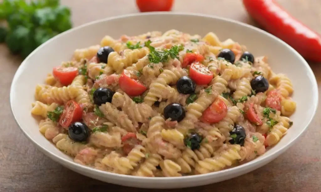 Ensalada de pasta colorida y apetecible