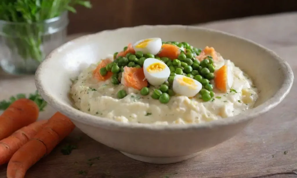 Ensaladilla rusa fresca y colorida en un tazón