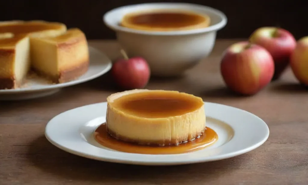 Flan dorado con manzanas y caramelo