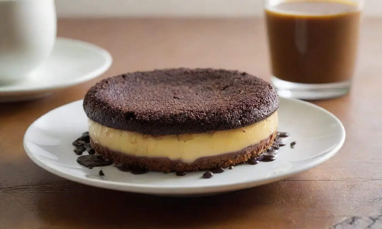 Flan brillante con Oreo en un plato