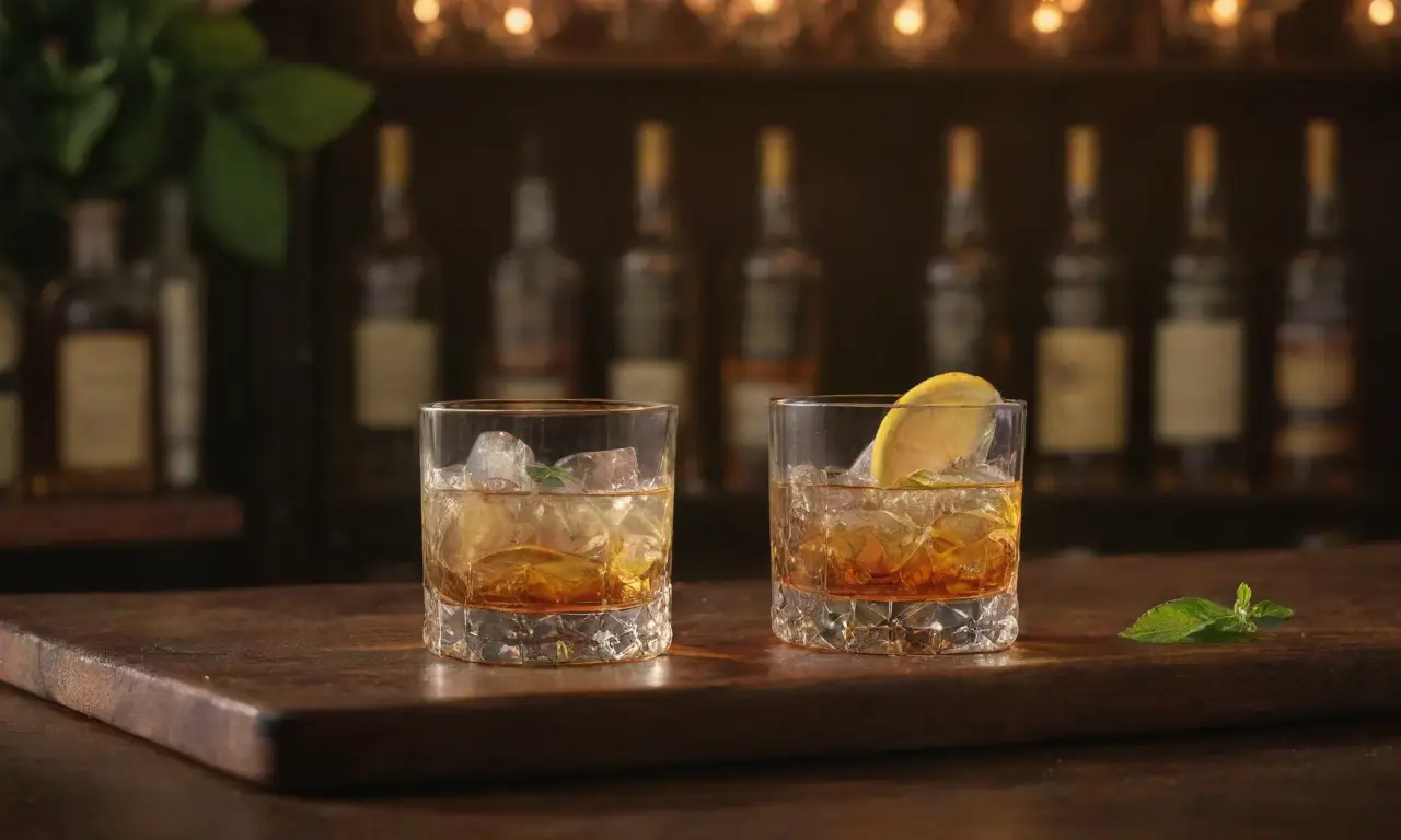 Bar elegante con whisky y ambiente acogedor