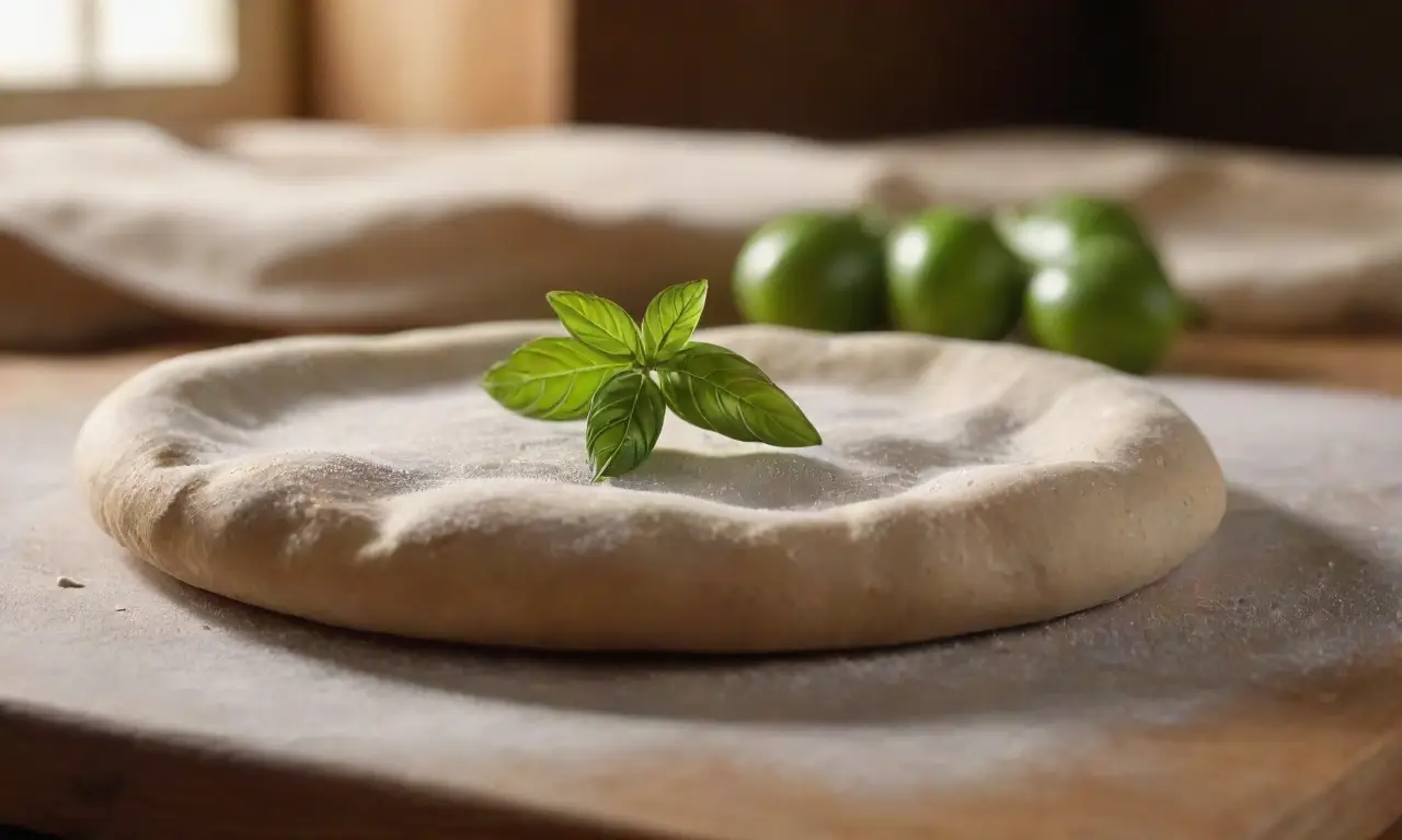 Escena acogedora de cocina con masa de pizza