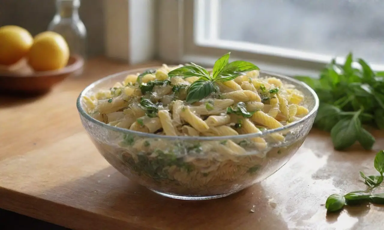 Escena de cocina con pasta y luz natural