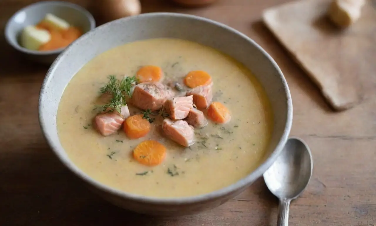 Sopa de salmón Lohikeitto, cálida y acogedora