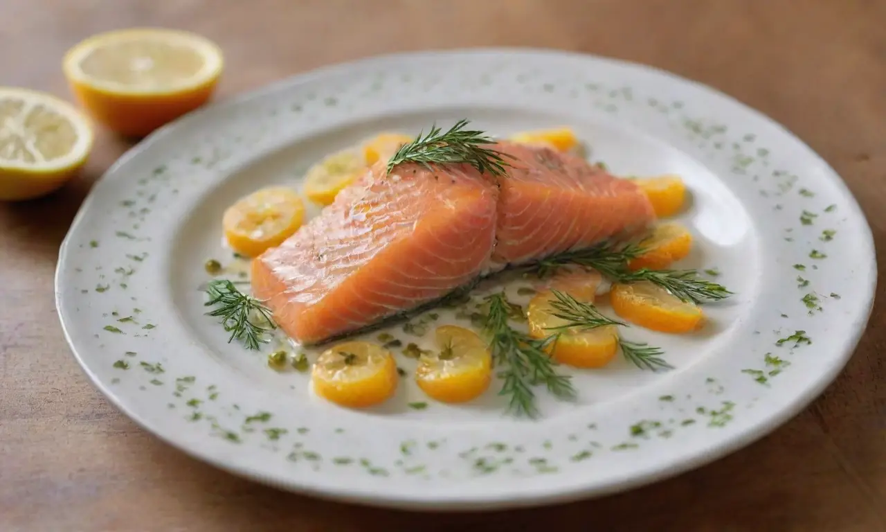 Salmón ahumado con guarniciones y salsa