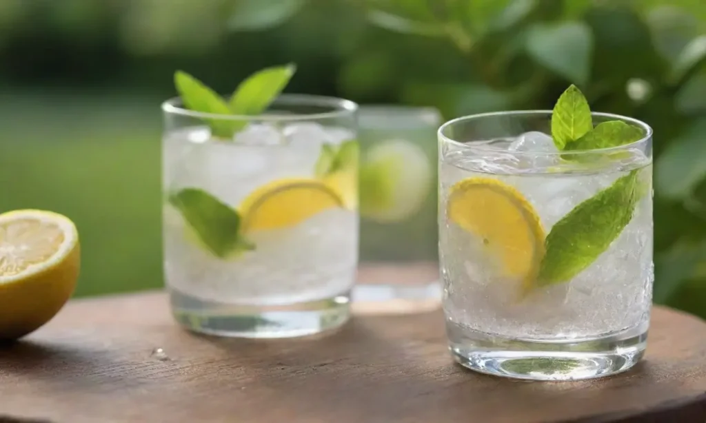 Gin amarillo con hielo y frutas frescas