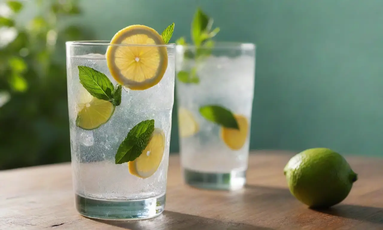 Vaso de agua tónica con cítricos y menta